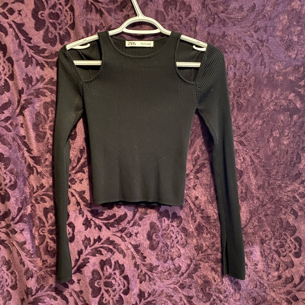 Zara Black Long Sleeve Cut-Out Top